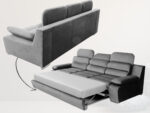 Wygodna Sofa 3 Osobowa 238 CM Rozkładana Kanapa + Regulowane Zagłówki Oraz Podłokietniki + Sprężyna Falista Pianka Wysokoelastyczna - ALBA