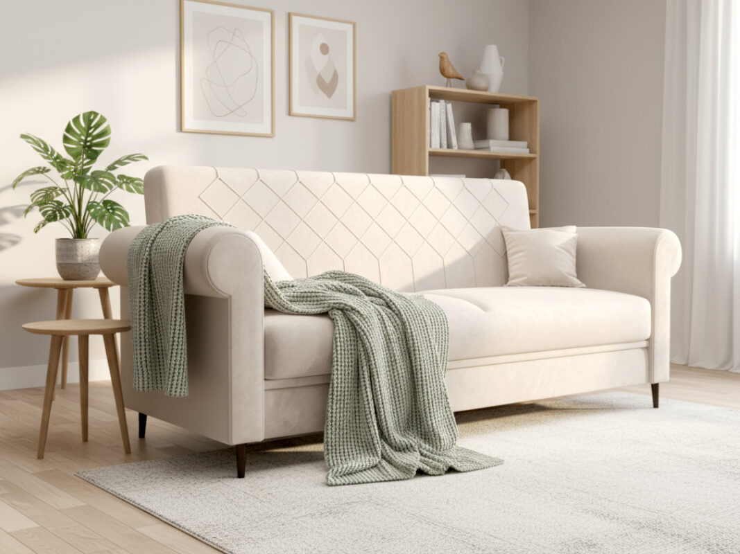 Sofa 3 Osobowa 244 CM Kanapa Rozkładana Z Funkcją Spania Pojemnikiem + Sprężyny Bonell Pianka HR - BALI