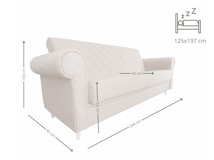 Sofa 3 Osobowa 244 CM Kanapa Rozkładana Z Funkcją Spania Pojemnikiem + Sprężyny Bonell Pianka HR - BALI