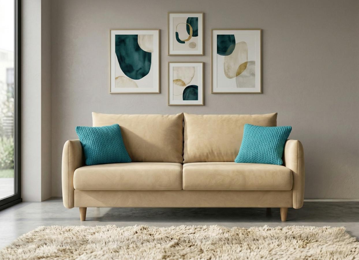 sofa-bezowa-z-funkcja-spania-karo-przodem Sofa Rozkładana Karo 225 cm kadr przodem