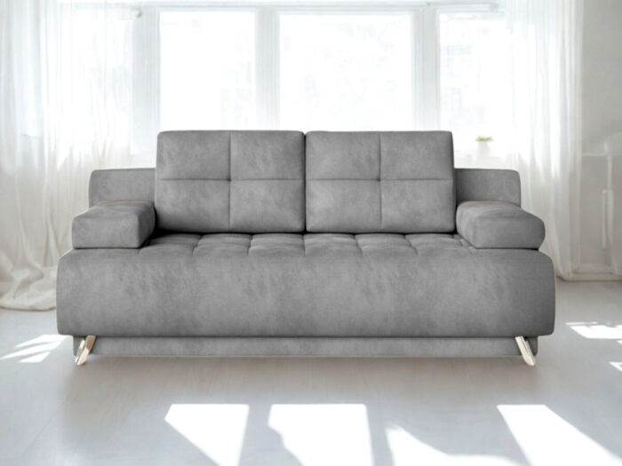 Mała Rozkładana Kanapa 197 CM - Wygodna Sofa Do Salonu + Pikowane Siedzisko + Pojemnik Na Pościel - NOVA