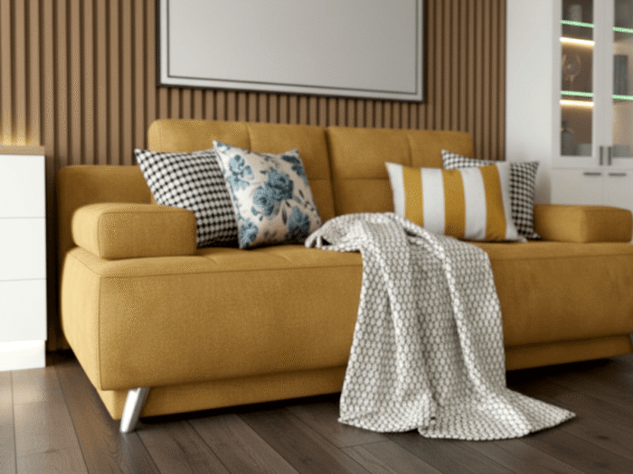 Mała Rozkładana Kanapa 197 CM - Wygodna Sofa Do Salonu + Pikowane Siedzisko + Pojemnik Na Pościel - NOVA