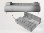 Mała Rozkładana Kanapa 197 CM - Wygodna Sofa Do Salonu + Pikowane Siedzisko + Pojemnik Na Pościel - NOVA