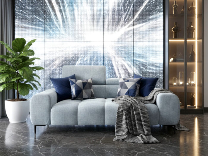 Nowoczesna Sofa 2-Osobowa 192 CM + Designerska Pikowana Kanapa Do Salonu + Wysokie Metalowe Nóżki + Regulowane Zagłówki - SALLY
