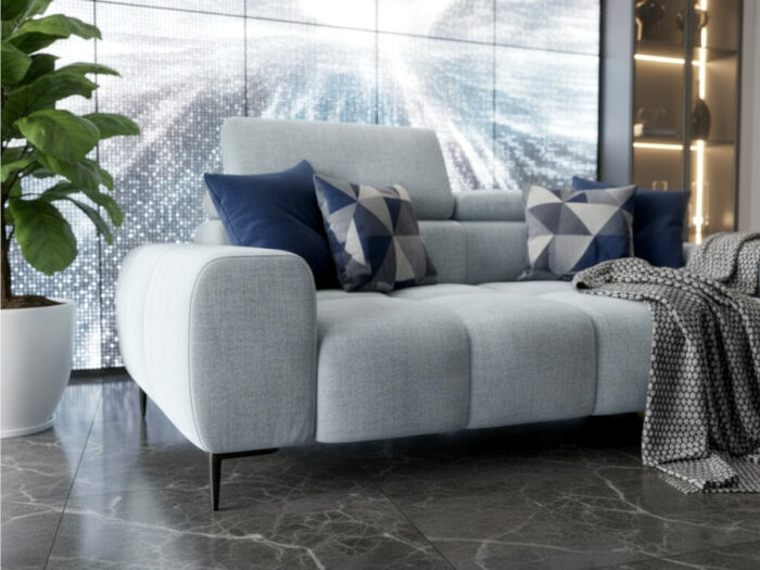 Nowoczesna Sofa 2-Osobowa 192 CM + Designerska Pikowana Kanapa Do Salonu + Wysokie Metalowe Nóżki + Regulowane Zagłówki - SALLY