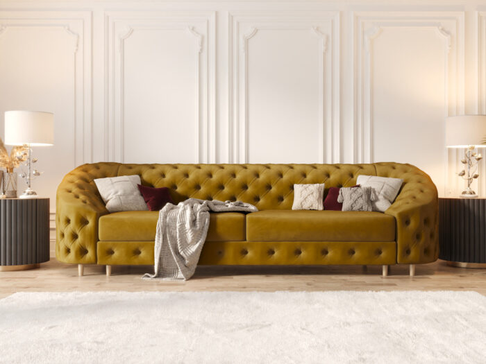 Pikowana Sofa Rozkładana 3 Osobowa 290 CM - Elegancka Kanapa W Stylu Glamour + Pianka HR45 + Sprężyny Bonell - VENUS