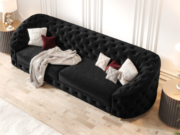 Pikowana Sofa Rozkładana 3 Osobowa 290 CM - Elegancka Kanapa W Stylu Glamour + Pianka HR45 + Sprężyny Bonell - VENUS
