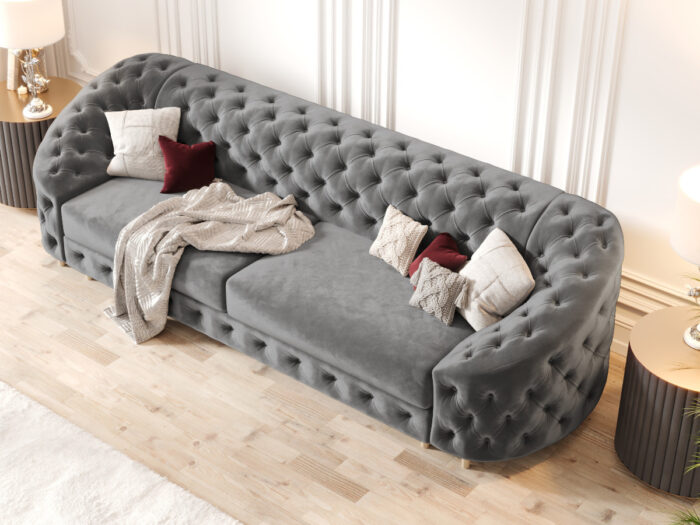 Pikowana Sofa Rozkładana 3 Osobowa 290 CM - Elegancka Kanapa W Stylu Glamour + Pianka HR45 + Sprężyny Bonell - VENUS