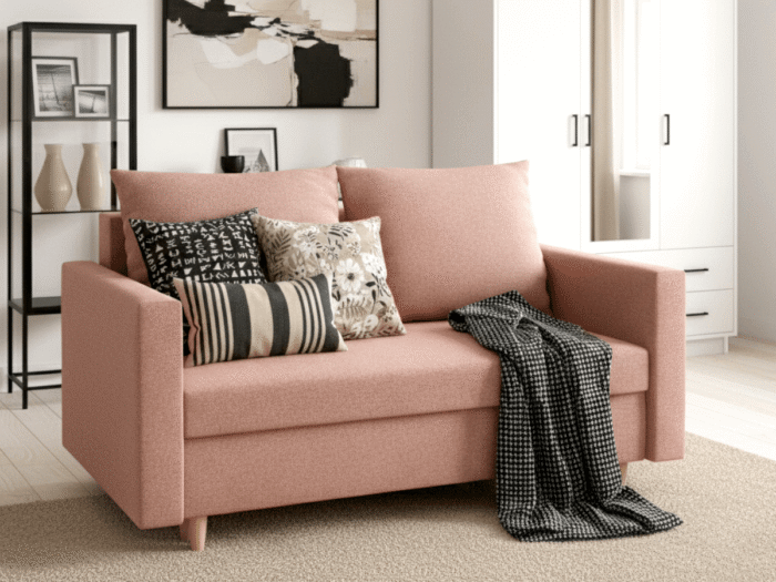 Dwuosobowa Sofa 155 CM Mała Kanapa Rozkładana Z Pojemnikiem + Sprężyny Bonell Pianka T30 + Wybór Kolorów DALLAS