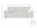 Sofa 3 Osobowa Rozkładana 224 CM Kanapa Z Pojemnikiem + Pikowane Siedzisko Poduszki + Wysokie Nóżki + Wybór Kolorów FLORIDA