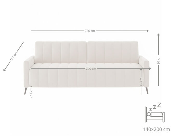 Kanapa Rozkładana 3-Osobowa 226 CM Wygodna Sofa Do Salonu + Wysokie Nóżki + Eleganckie Meble Wypoczynkowe - SUNNY
