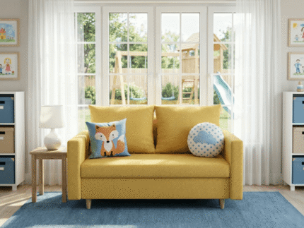 Żółta kanapa przodem Młodzieżowa Sofa Rozkładana 155 cm DALLAS
