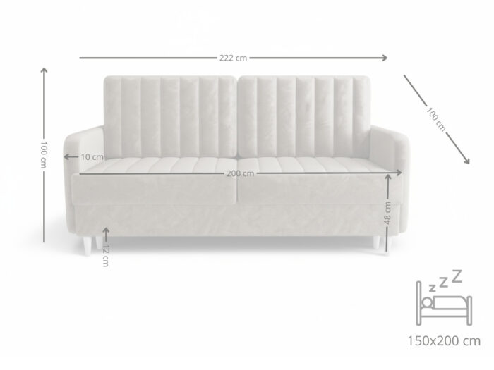 Sofa Rozkładana 222 CM Wymiary