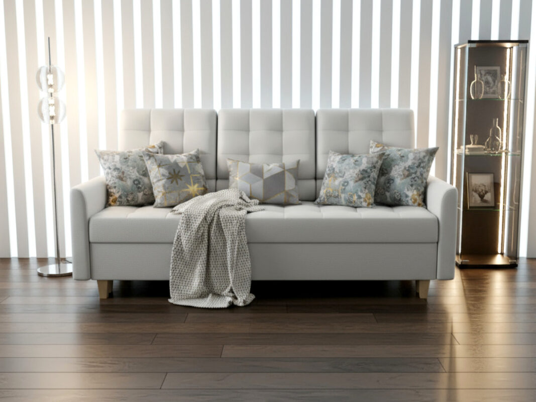 Nowoczesna Kanapa 215 CM 3 Osobowa Rozkładana Sofa + Regulowana Wysokość Oparcia + Sprężyna Falista Pianka Wysokoelastyczna - ARDEA