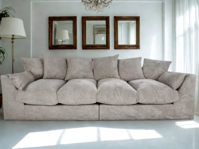 Wygodna Sofa 4-Osobowa 250 CM + Miękkie Poduszki Siedzisko Oparcie + Eleganckie Meble Wypoczynkowe Do Dużego Salonu - ROMA