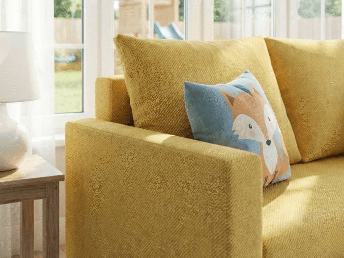 Detal zbliżenie na podłokietnik Młodzieżowa Sofa Rozkładana 155 cm DALLAS